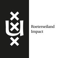 Logo and name 'Roeterseiland Impact' on a black and white background